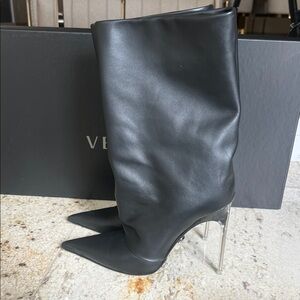 Versace Black Heeled Boots with Silver Heel